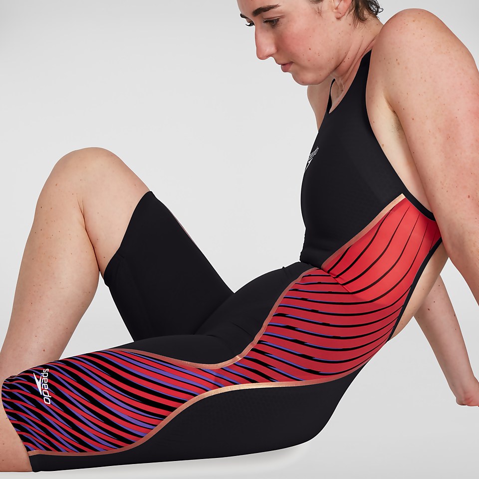 Combinaison partielle Femme LZR Pure Intent dos ouvert noir/rouge