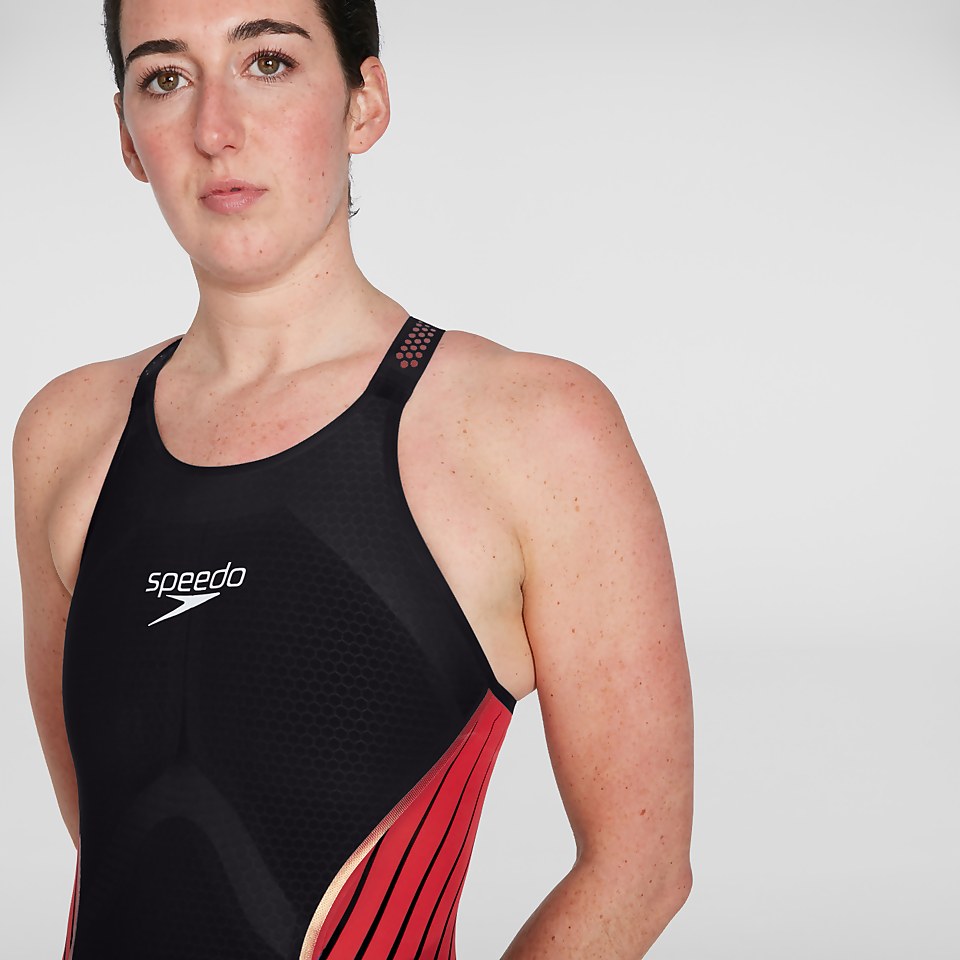 Combinaison partielle Femme LZR Pure Intent dos ouvert noir/rouge