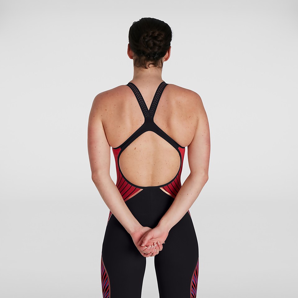 Combinaison partielle Femme LZR Pure Intent dos ouvert noir/rouge