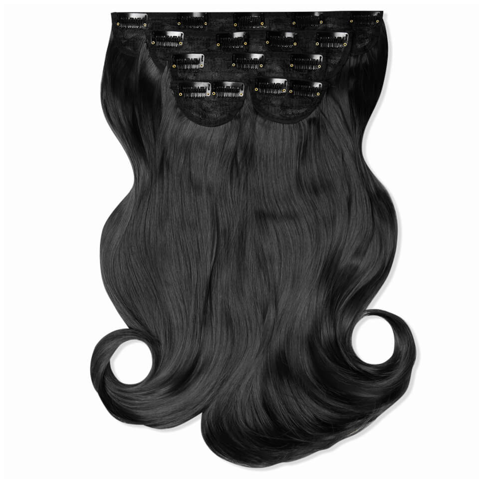 LullaBellz Super Thick 16" 5 Piece Blow Dry Wavy Clip In Extensions Natural Black