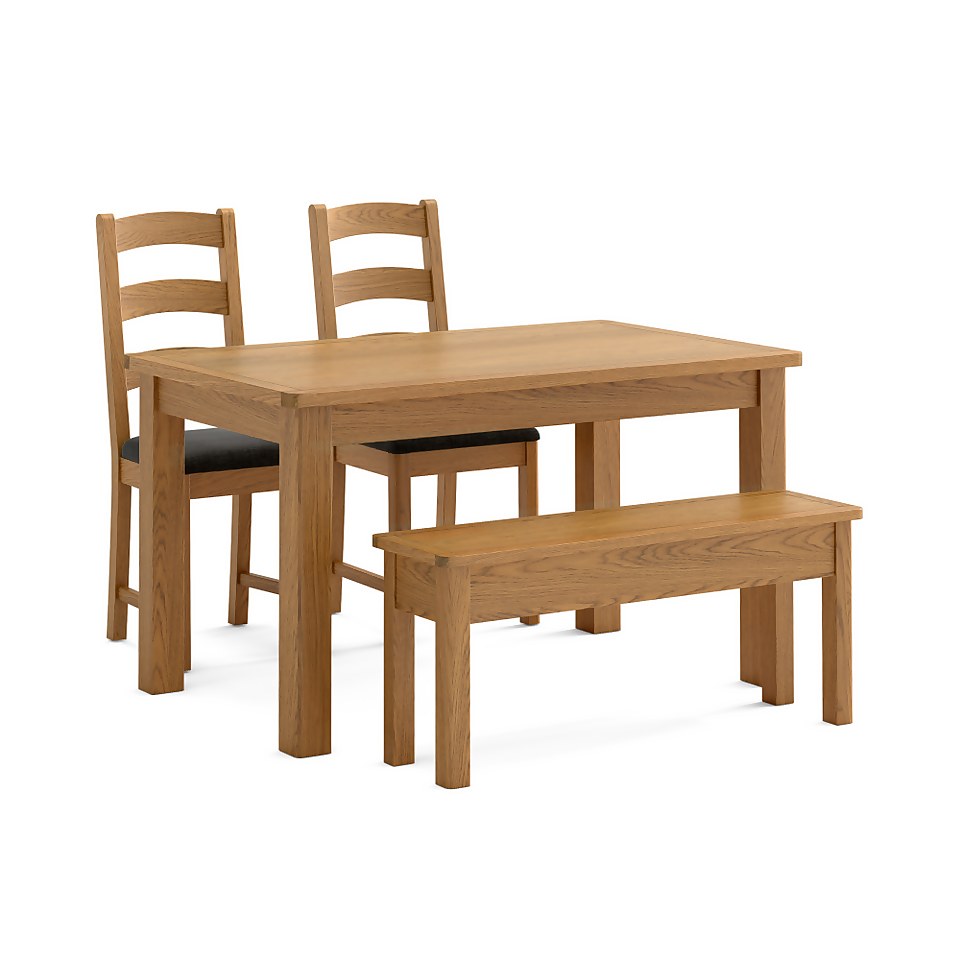 Norbury Dining Table, 2 Chairs and Bench Oak Homebase