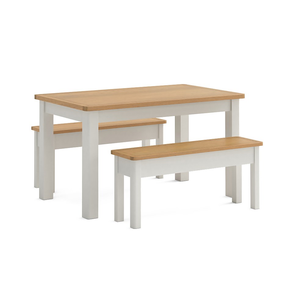 Norbury Dining Table and 2 Benches Grey Homebase