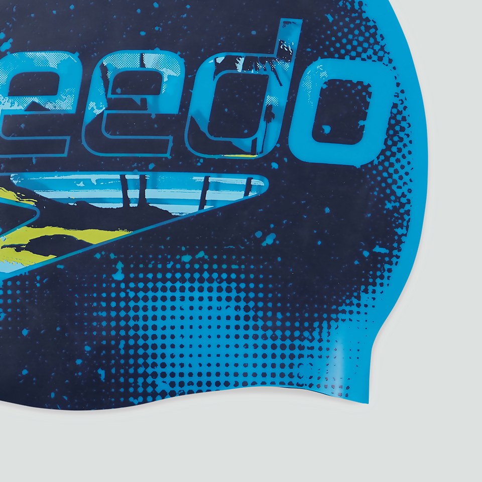 Reversible Slogan Badekappe Blau/Gelb für Kinder