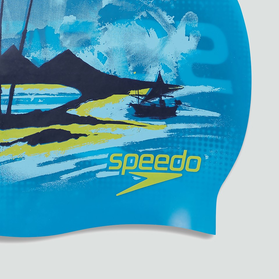 Reversible Slogan Badekappe Blau/Gelb für Kinder