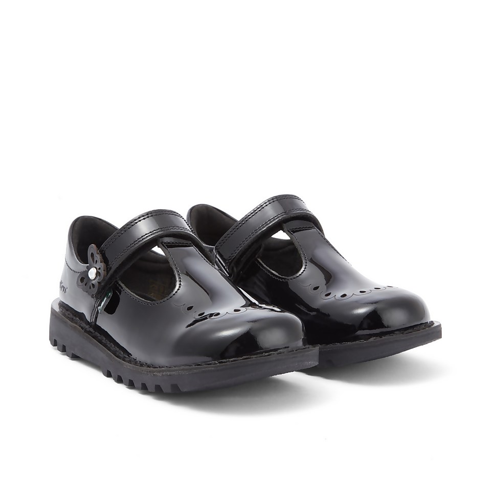 Junior Girls Kick T Bar Bloom Patent Leather Black