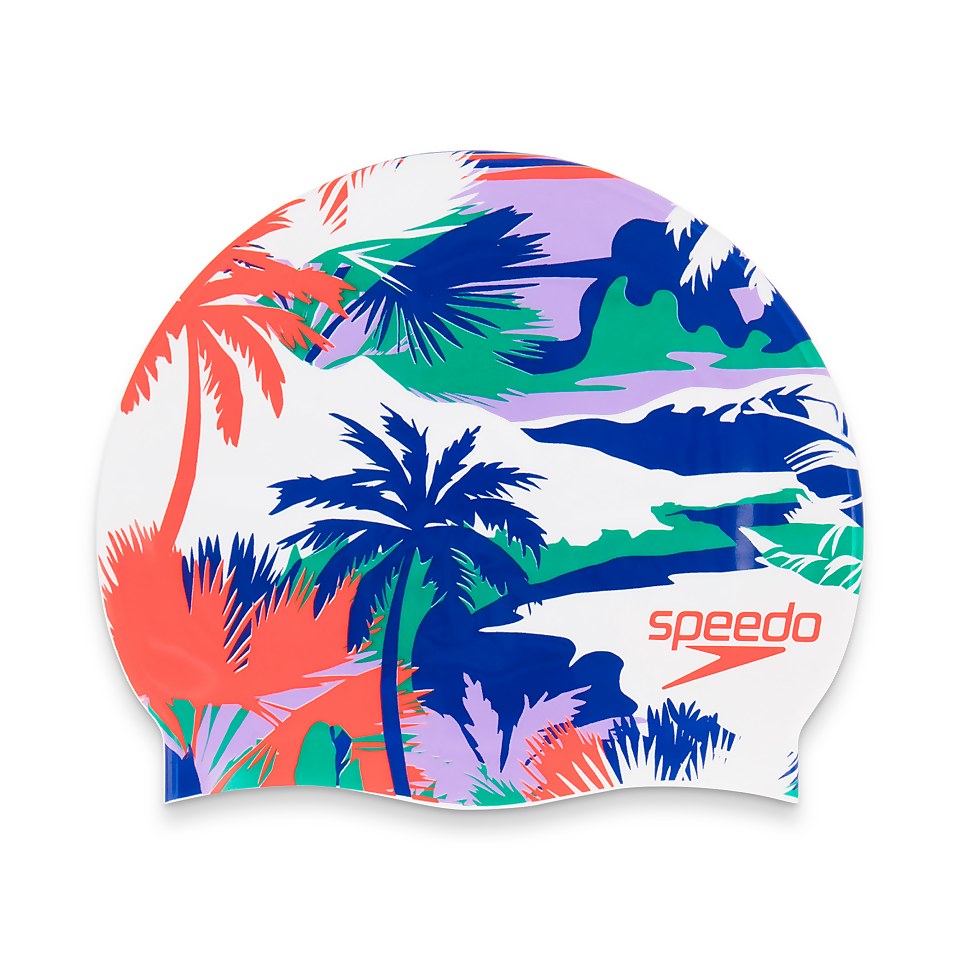 Adult Silicone Printed Cap White/Blue