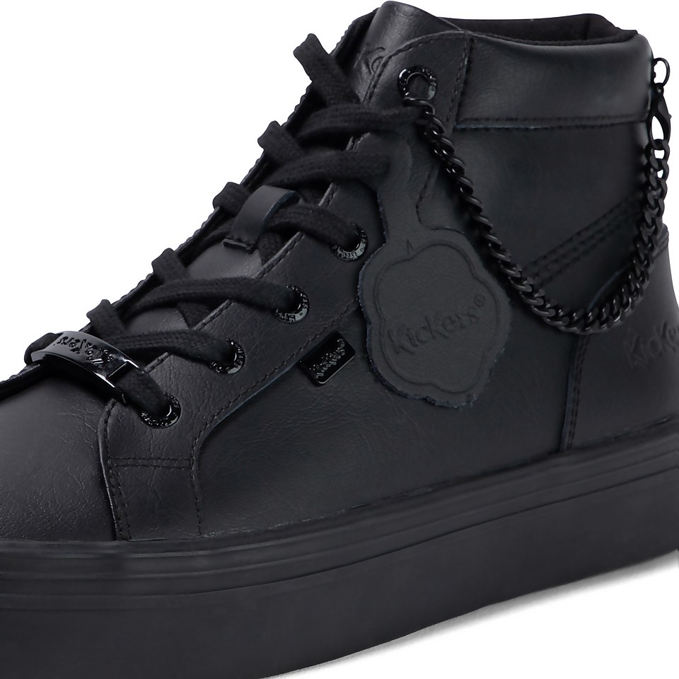 Youth Womens Tovni Hi Stack Chain Leather Black