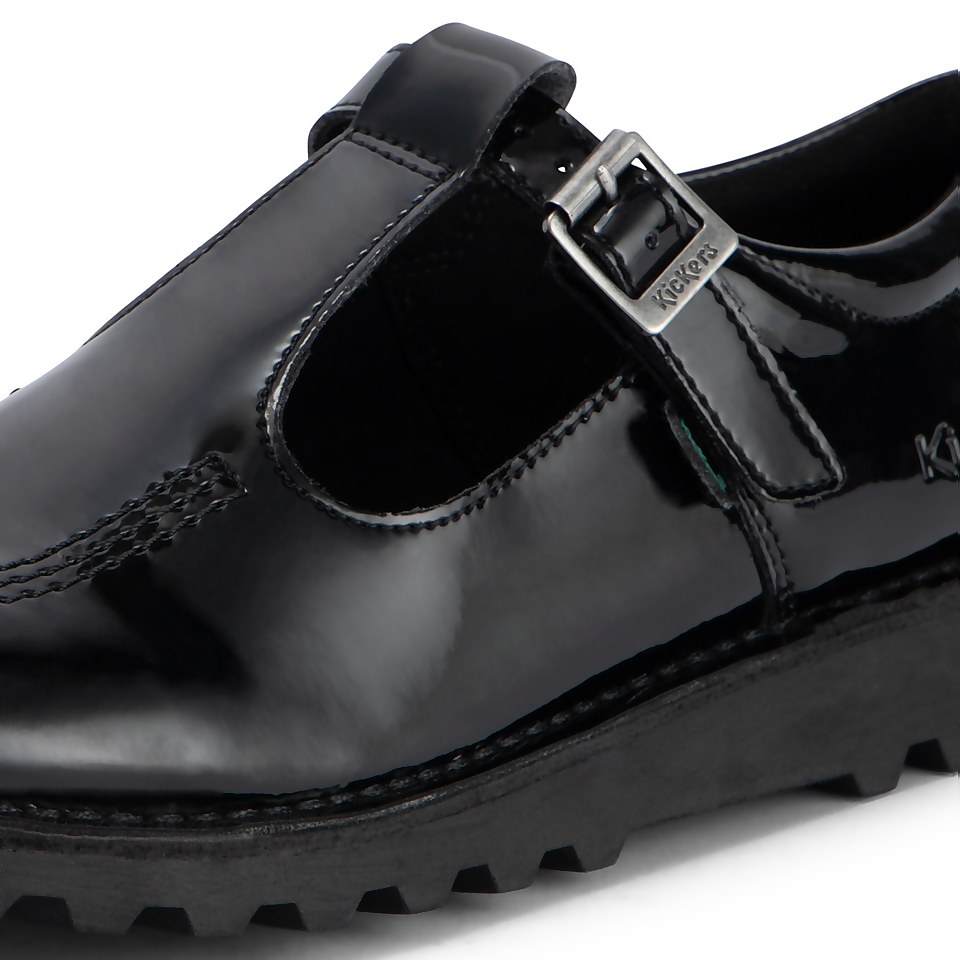 Youth Womens Kick T Bar Leather Alternative Patent Leather Black