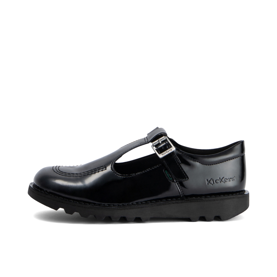 Youth Womens Kick T Bar Leather Alternative Patent Leather Black