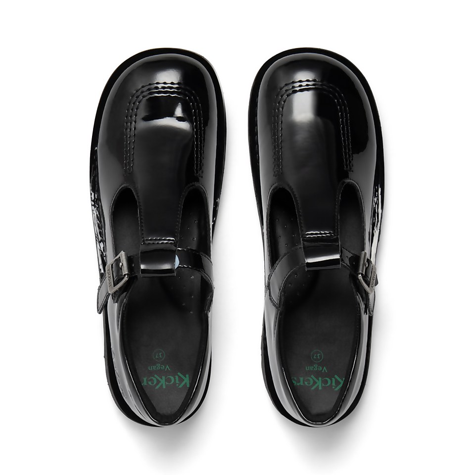 Youth Womens Kick T Bar Leather Alternative Patent Leather Black