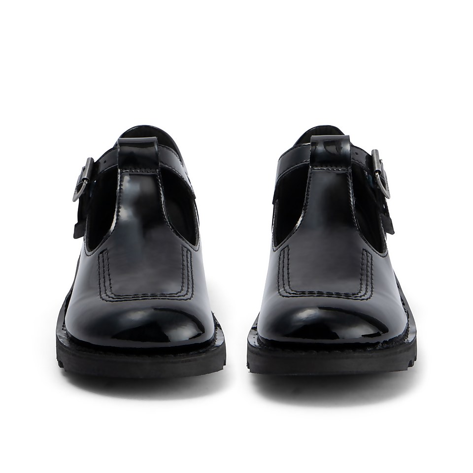 Youth Womens Kick T Bar Leather Alternative Patent Leather Black