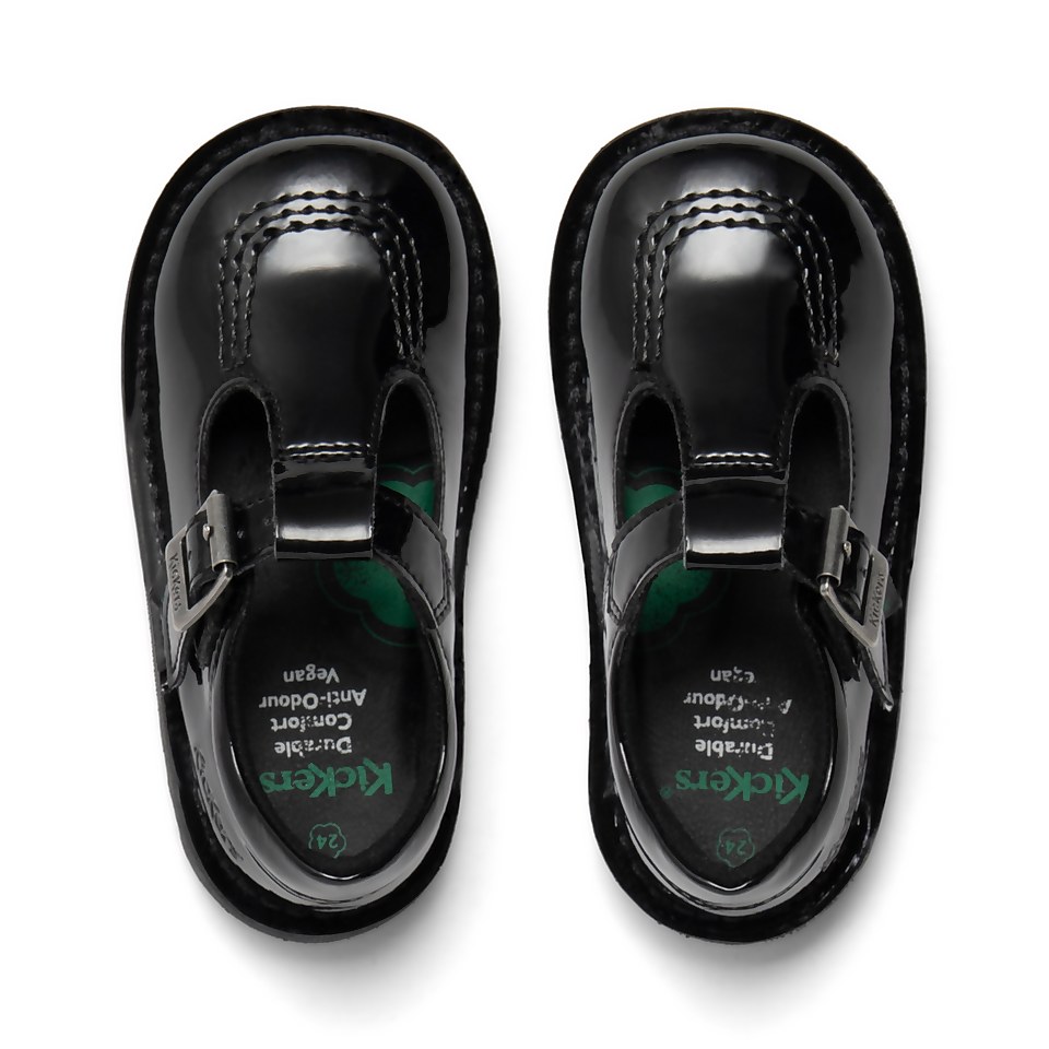 Infant Girls Kick T Bar Leather Alternative Patent Leather Black