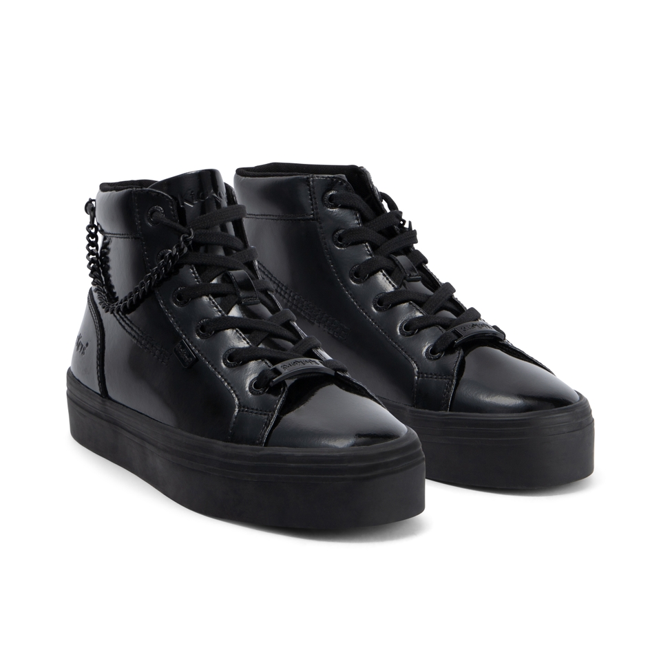 Youth Womens Tovni Hi Stack Chain Patent Leather Black