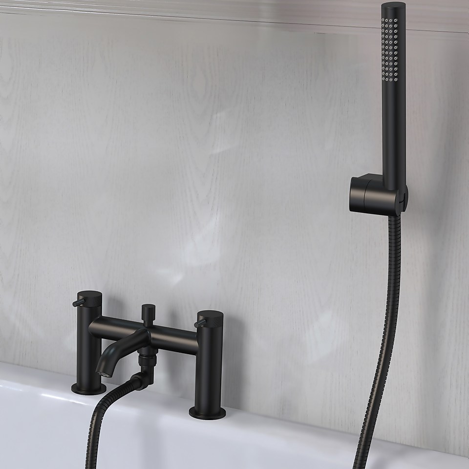 Knurled Bath Shower Mixer Tap - Matt Black