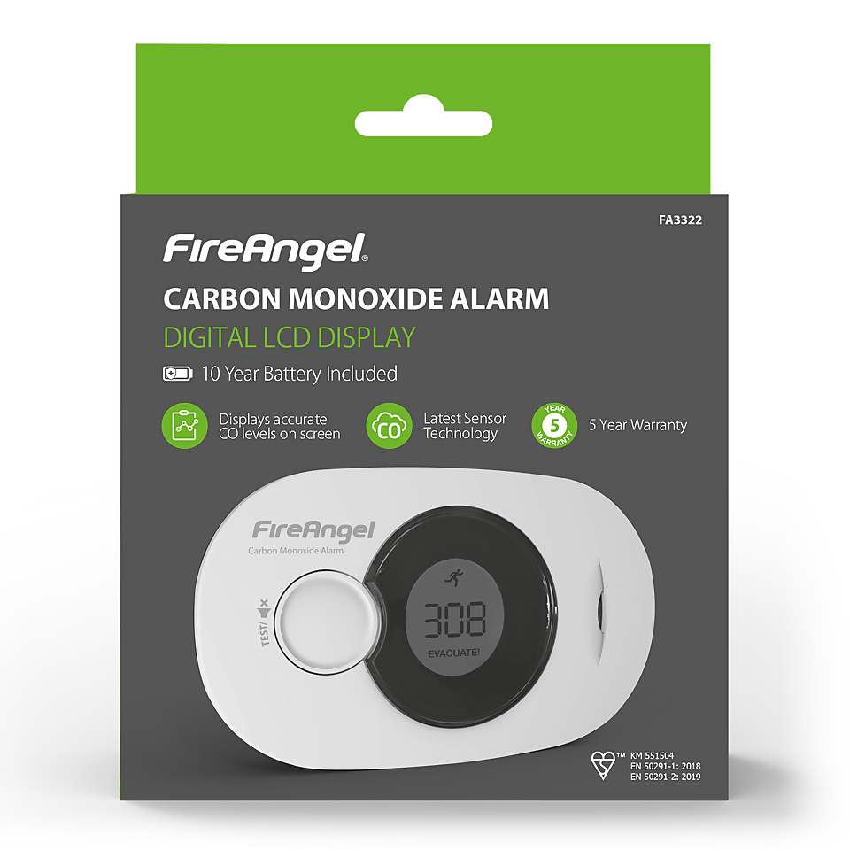 FireAngel Digital Carbon Monoxide Alarm with 10 Year Sealed For Life Battery