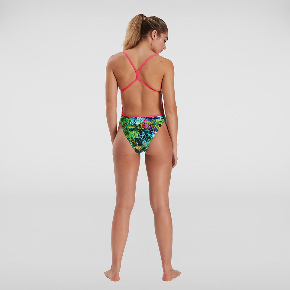 Maillot de bain Femme Lucid Jungle Allover dos en V vert/bleu