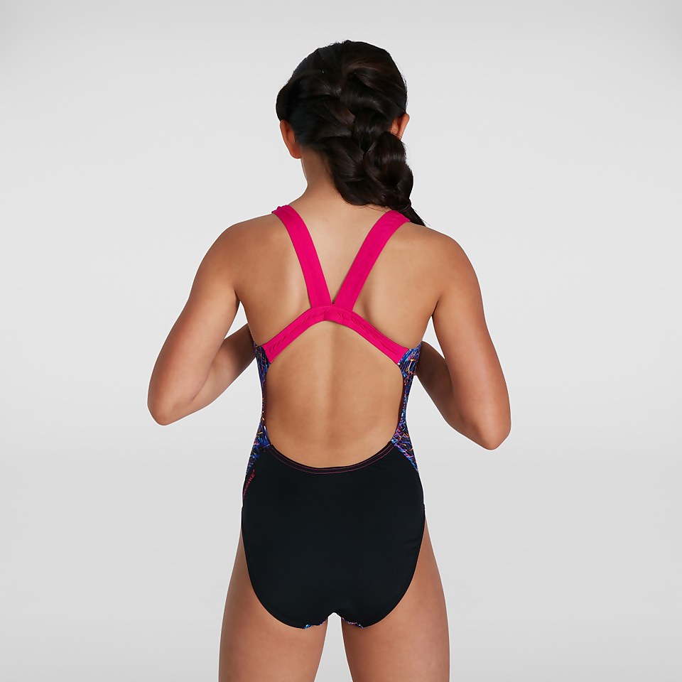 Maillot de bain Fille Digital Allover Leaderback noir/bleu