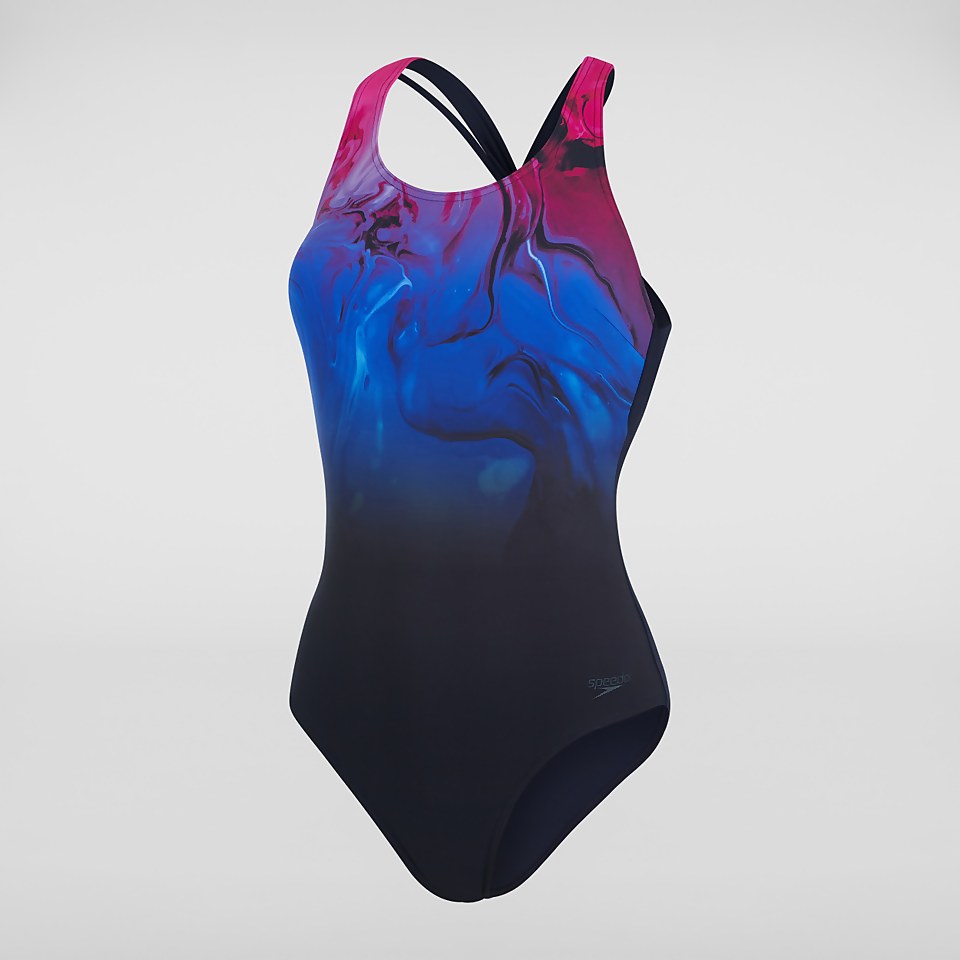 Maillot de bain Femme Calypso effet galbant noir/bleu