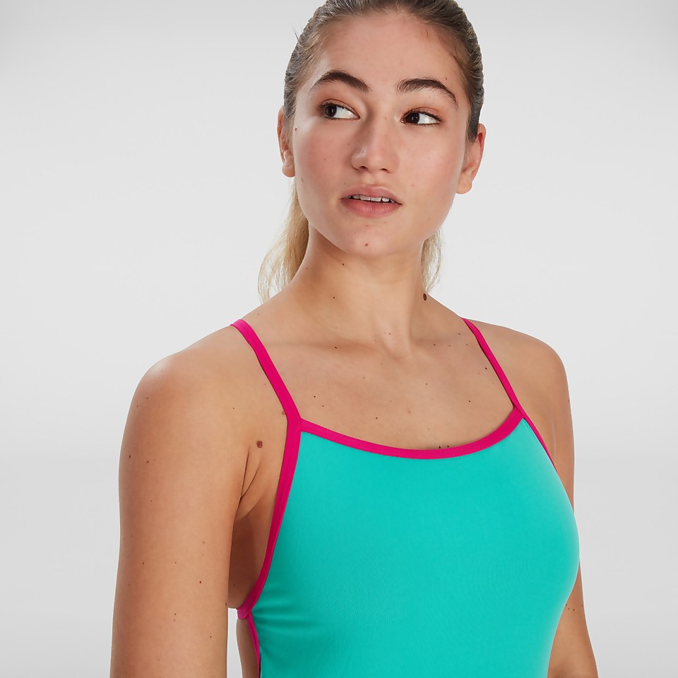 Women's Solid VBack Swimsuit Blue/Pink