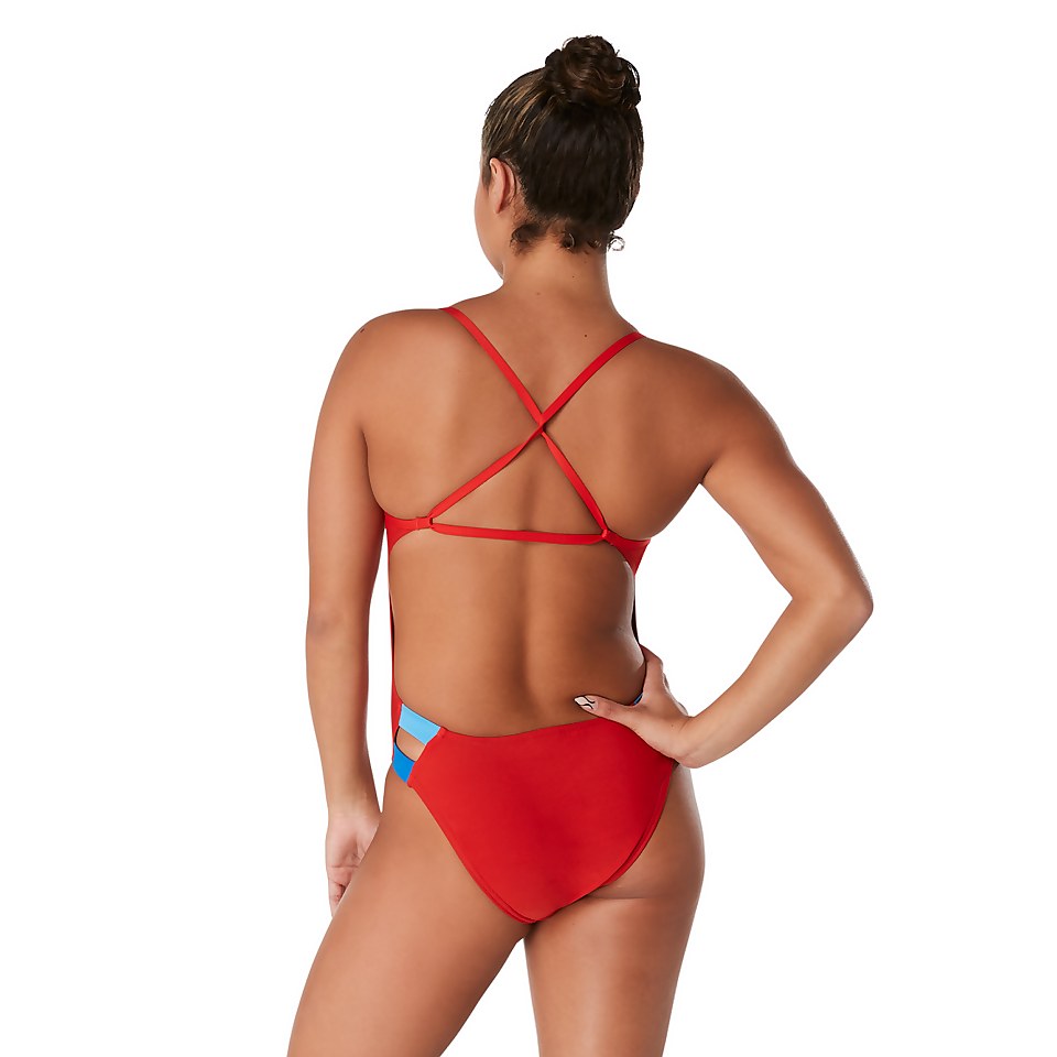 Women's Solid Twist Back One Piece Red