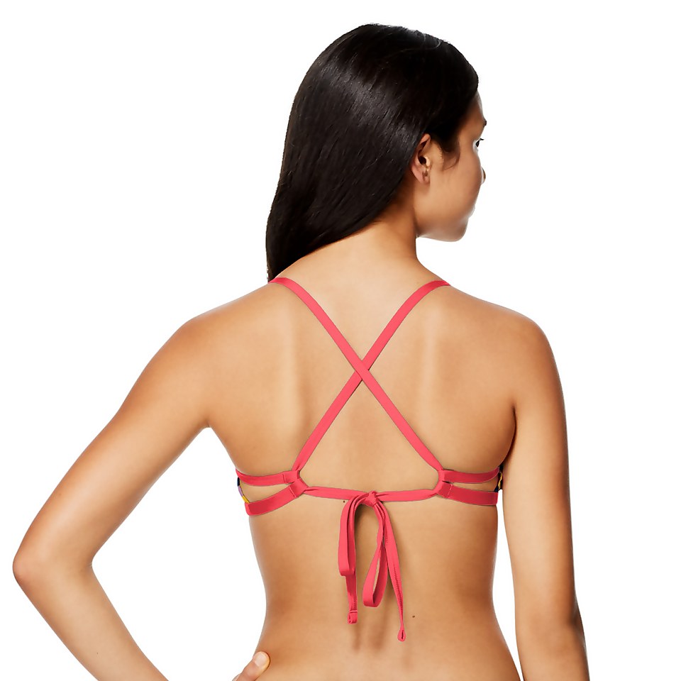 Women's Printed Tie Back Keyhole Bikini Top Red