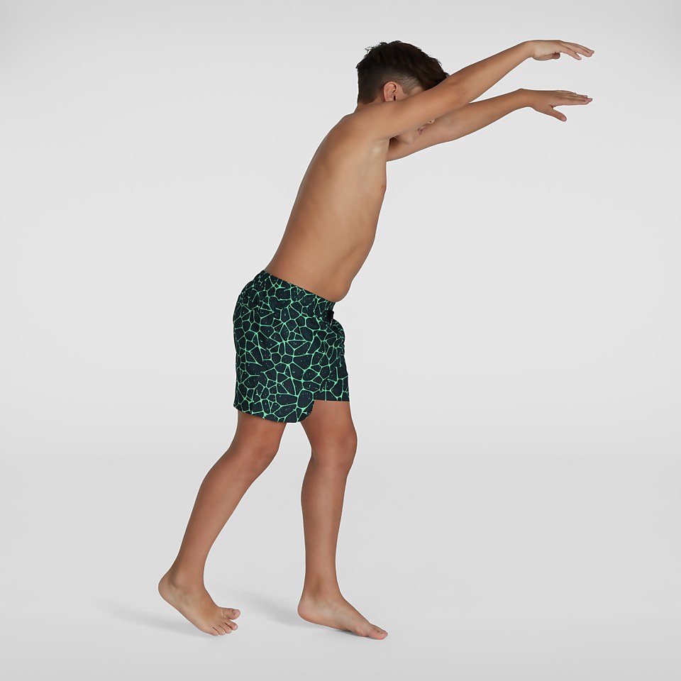 Boys' Printed 13" Swim Shorts Black/Green