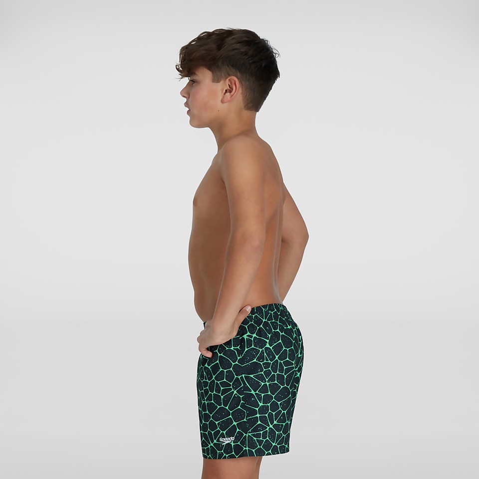 Boys' Printed 13" Swim Shorts Black/Green