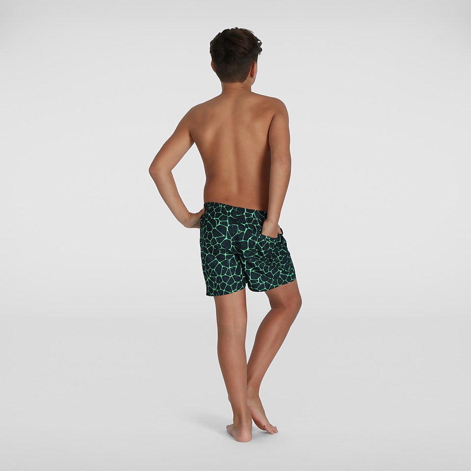 Boys' Printed 13" Swim Shorts Black/Green