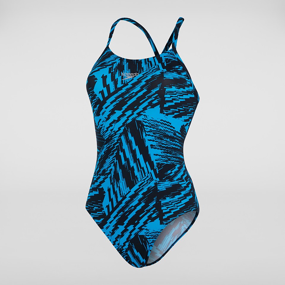 Allover Fixed Crossback Badeanzug Schwarz/Blau für Damen