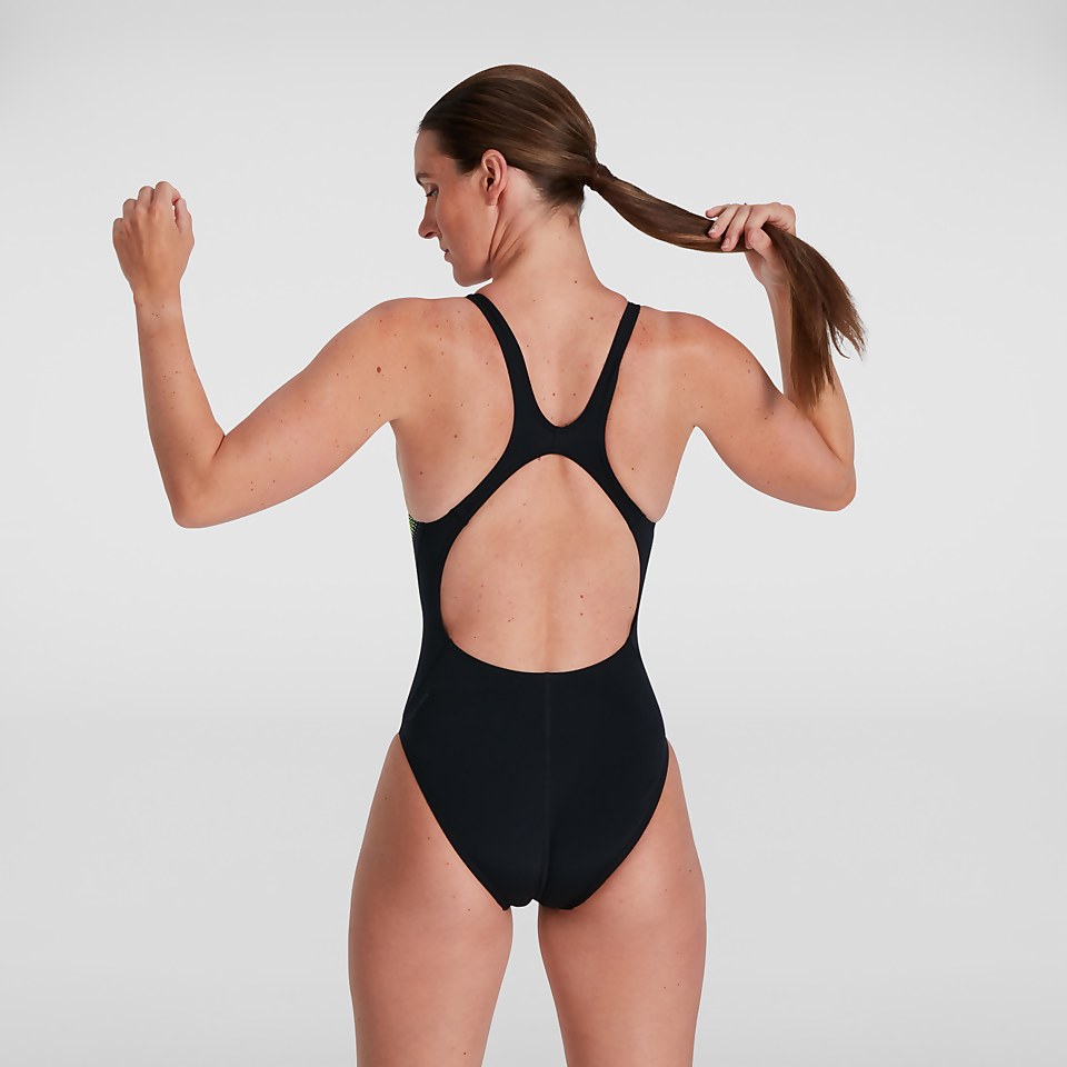 Placement Digital Recordbreaker Badeanzug Schwarz/Gelb für Damen