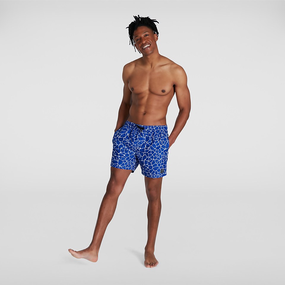 Men's Printed Leisure 16" Swim Shorts Blue/White