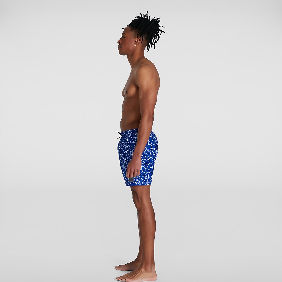 Men's Printed Leisure 16" Swim Shorts Blue/White