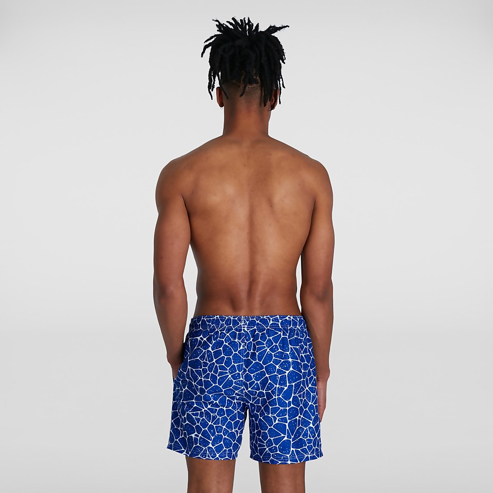 Men's Printed Leisure 16" Swim Shorts Blue/White