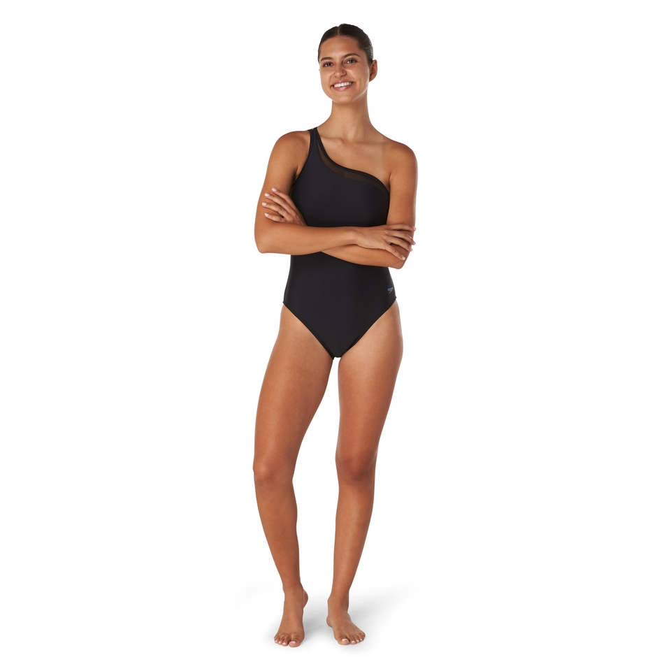 Women's Mesh Asymmetrical One Piece Black