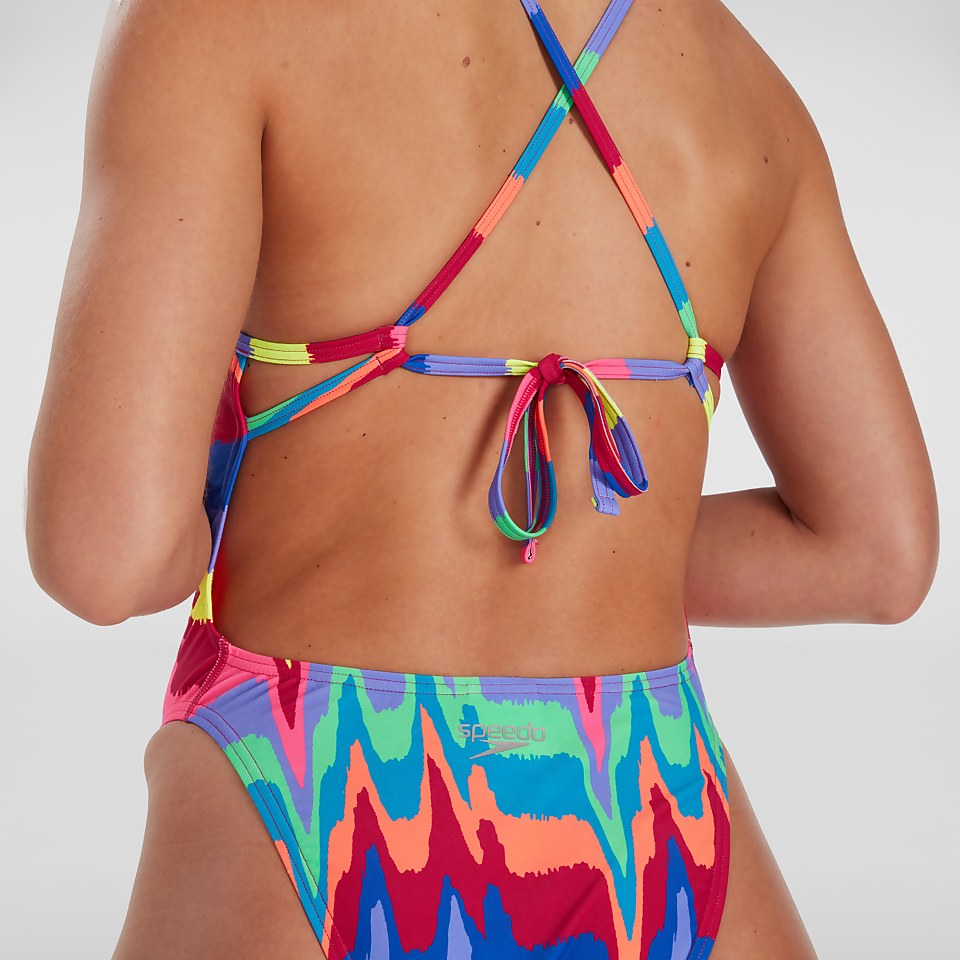 Rainbow Wave Allover Tie-Back Badeanzug Rot/Pink für Damen