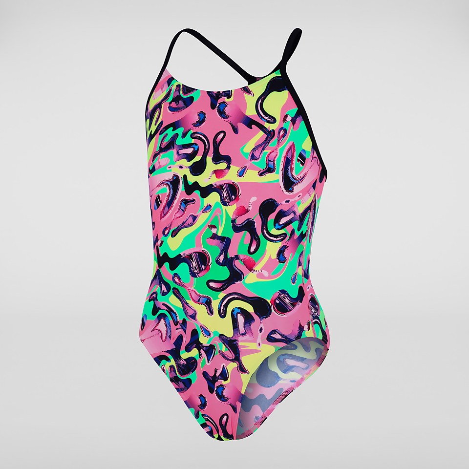 Maillot de bain Fille Squiggle Splash dos à lanières rose/jaune