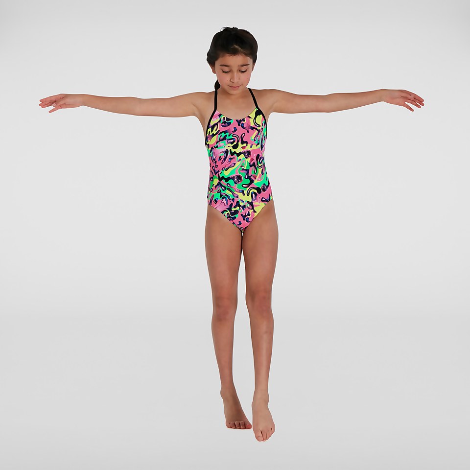 Maillot de bain Fille Squiggle Splash dos à lanières rose/jaune