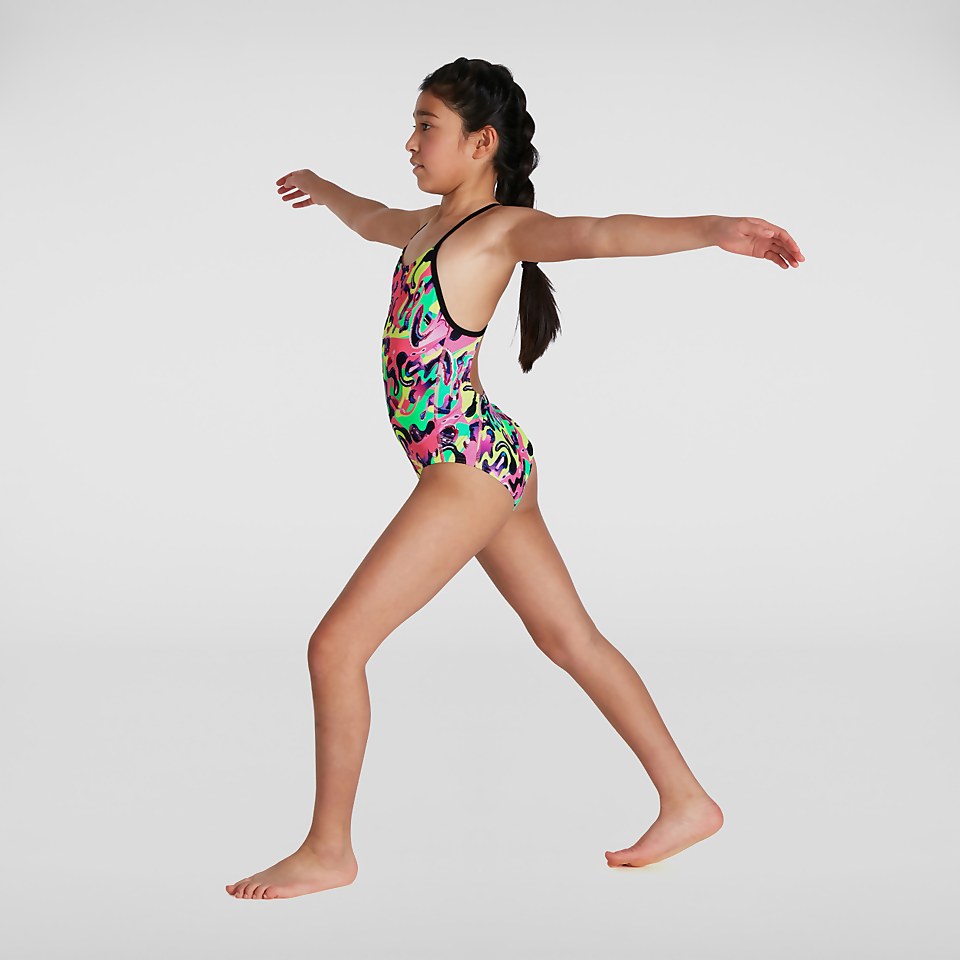 Maillot de bain Fille Squiggle Splash dos à lanières rose/jaune