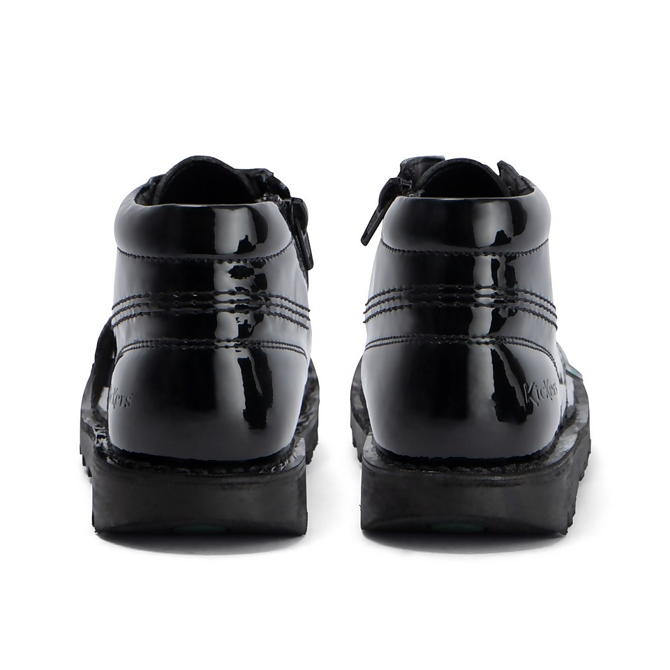 Junior Girls Kick Hi Zip Leather Alternative Patent Leather Black