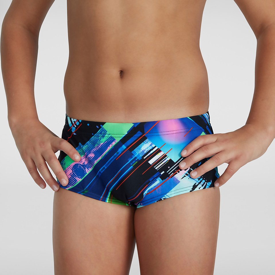 Slip de bain Garçon Glitchzone Training 13 cm noir/bleu