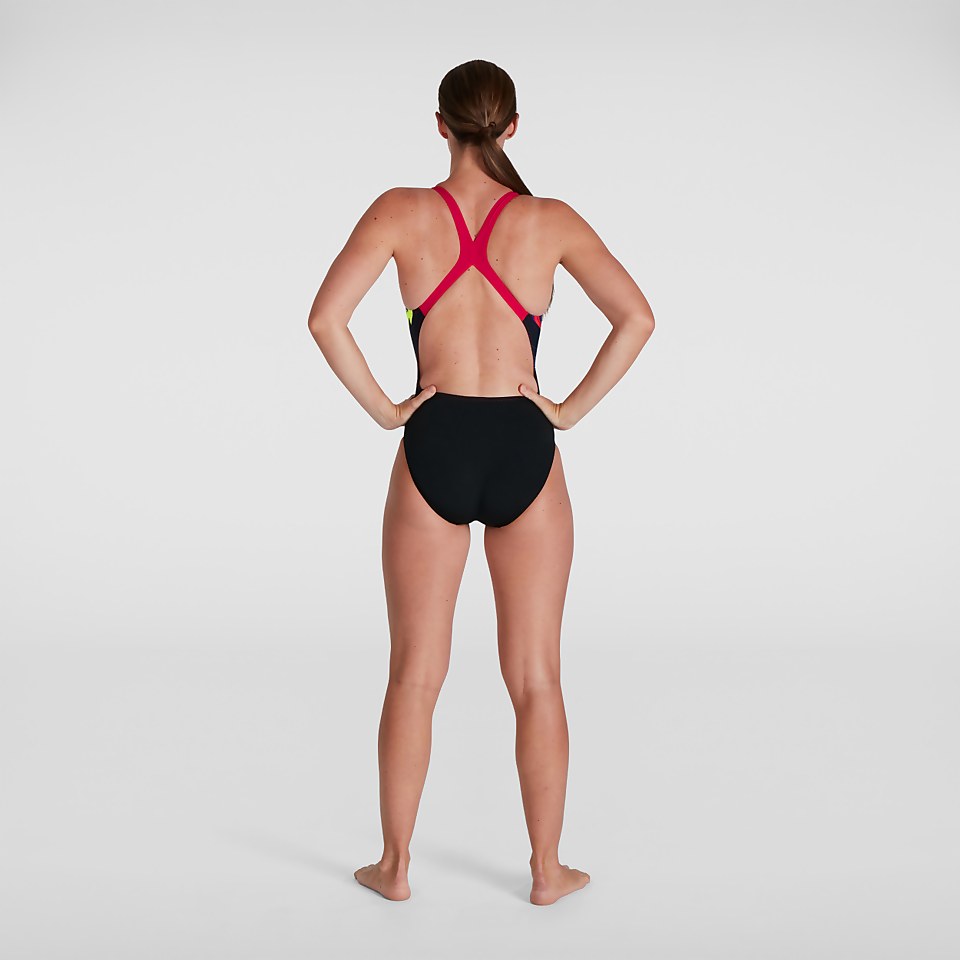 Placement Digital Powerback Badeanzug Schwarz/Lila für Damen