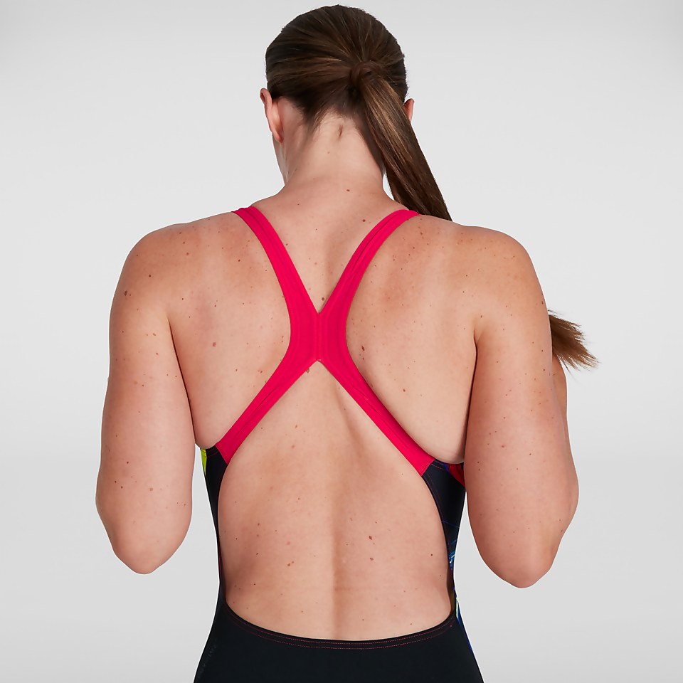 Placement Digital Powerback Badeanzug Schwarz/Lila für Damen