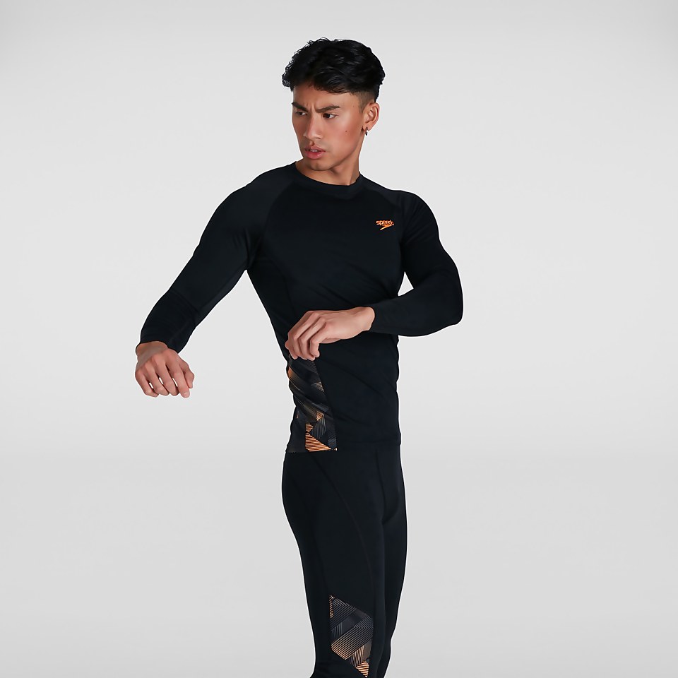Men's Printed Long Sleeved Rash Top Black/Orange