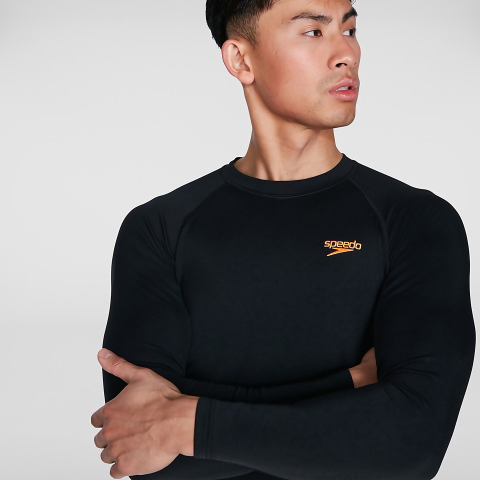 Men's Printed Long Sleeved Rash Top Black/Orange