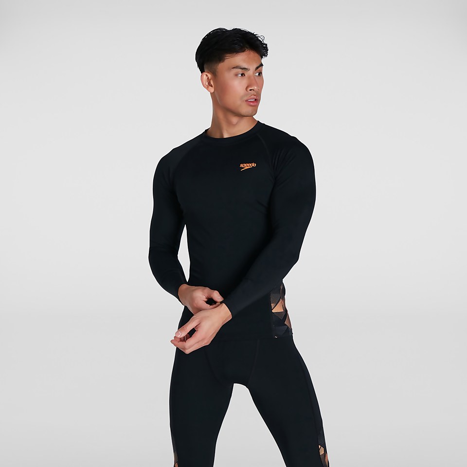 Men's Printed Long Sleeved Rash Top Black/Orange