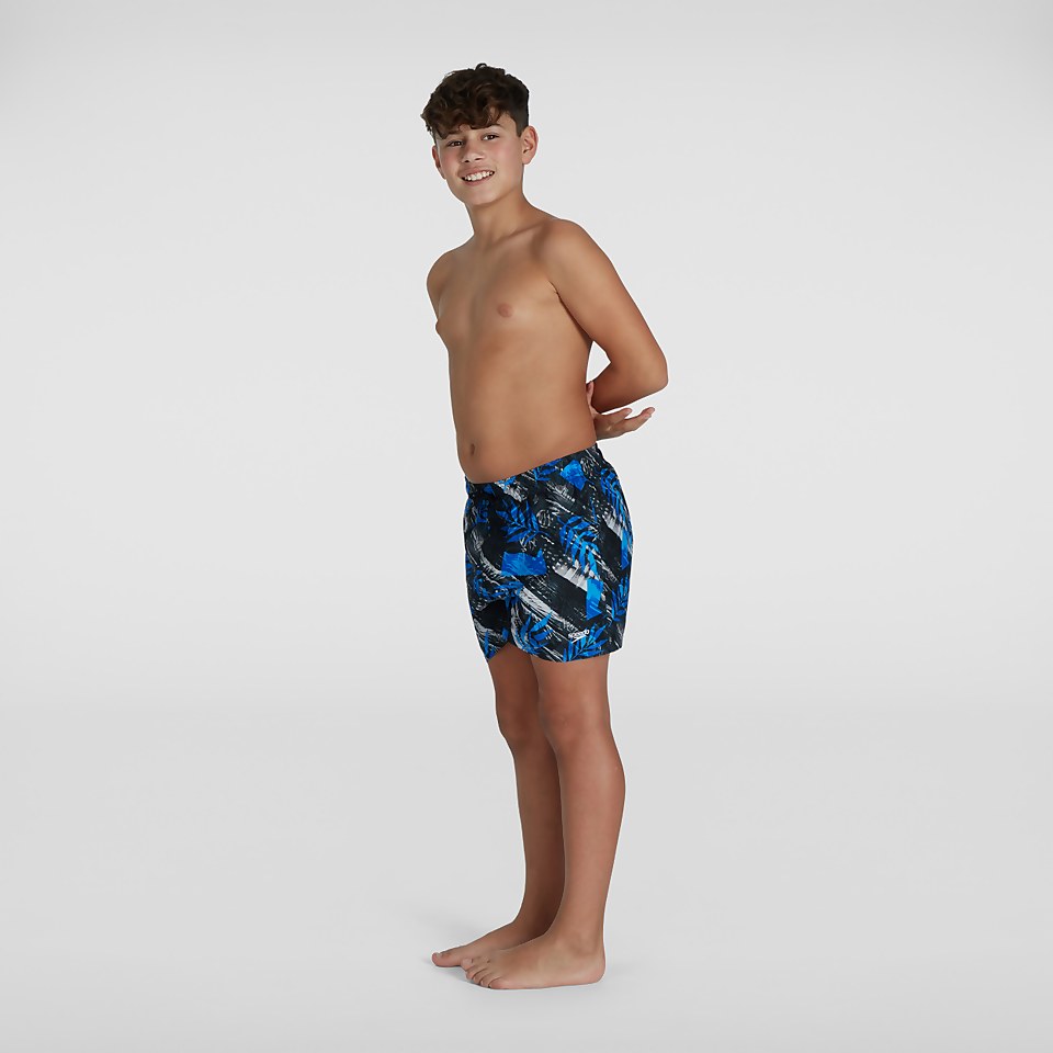Boys' Printed 13" Swim Shorts Black/White