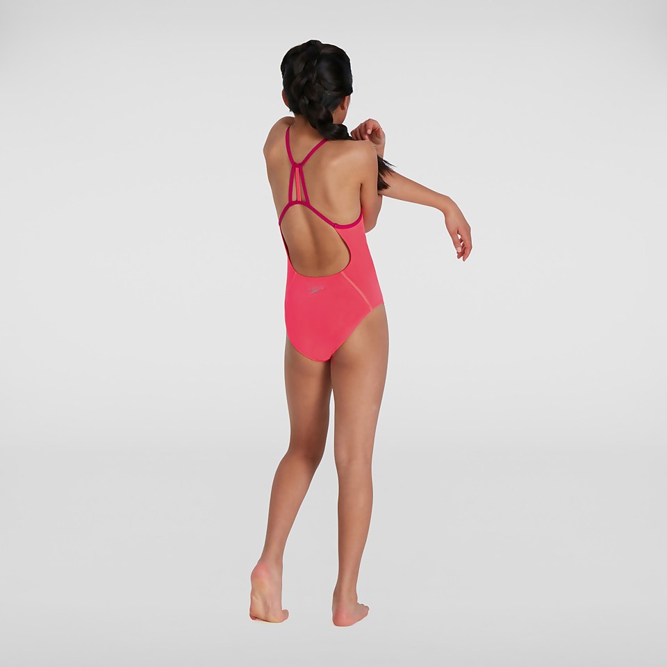 Girls' Lane Line Back Swimsuit Red
