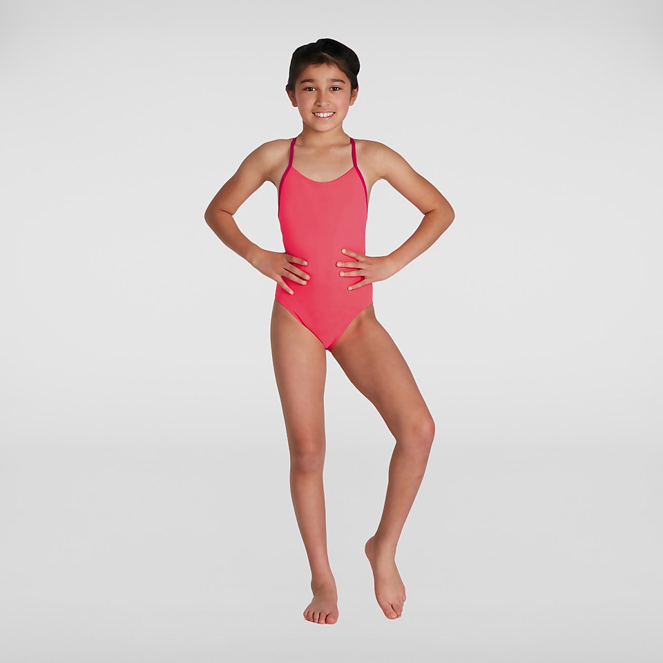 Girls' Lane Line Back Swimsuit Red