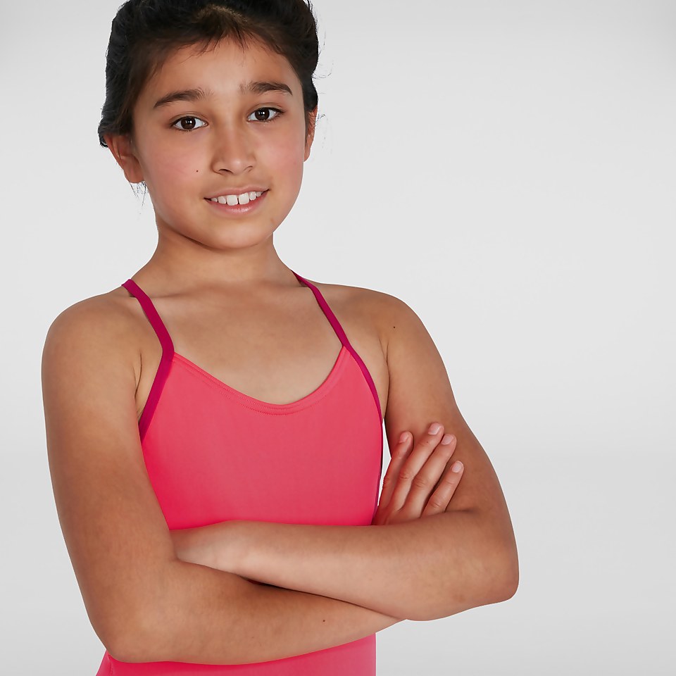 Girls' Lane Line Back Swimsuit Red