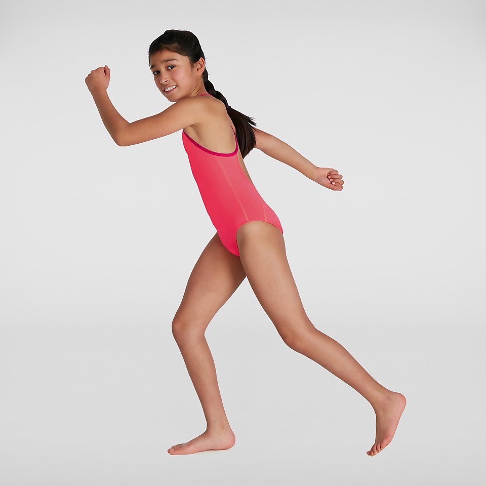 Girls' Lane Line Back Swimsuit Red